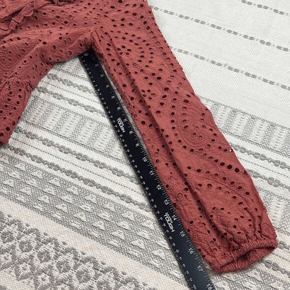 Express Blouse Womens Small Long Sleeve Ruffle V Neck Peplum Eyelet Top Pink - Picture 12 of 13